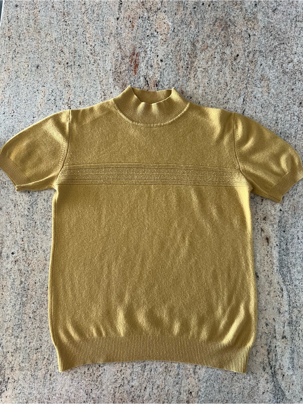 Baykal’s 100% Cashmere Short-Sleeve Turtleneck Sweater in Dijon Mustard Yellow